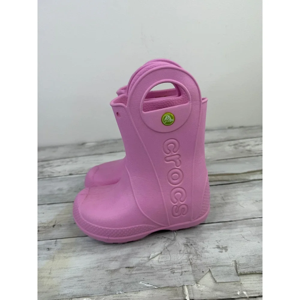 Crocs Kids Handle It Rain Boots Pink Waterproof Pull On 11C